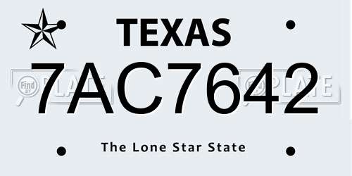 7AC7642 Texas License Plate