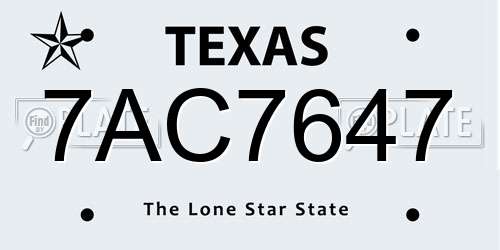7AC7647 Texas License Plate