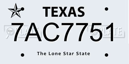 7AC7751 Texas License Plate