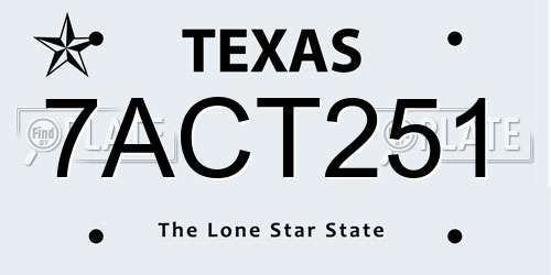 7ACT251 Texas License Plate