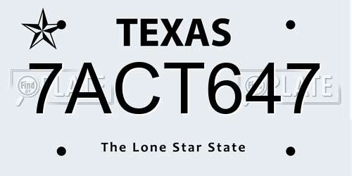 7ACT647 Texas License Plate