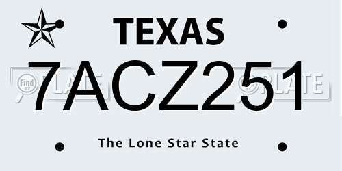 7ACZ251 Texas License Plate