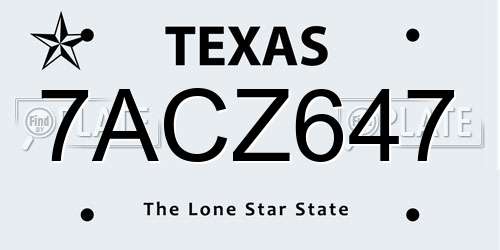7ACZ647 Texas License Plate