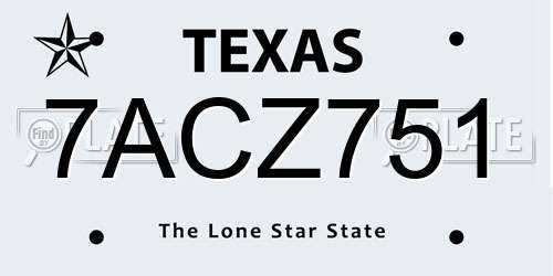 7ACZ751 Texas License Plate