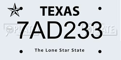 7AD233 Texas License Plate