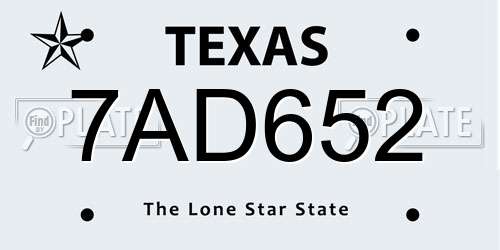 7AD652 Texas License Plate