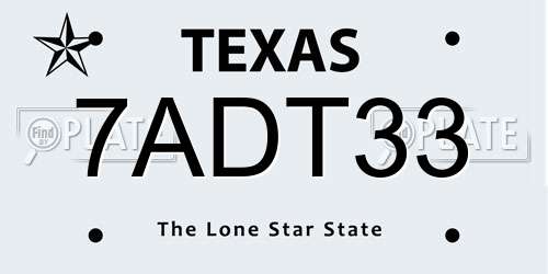 7ADT33 Texas License Plate