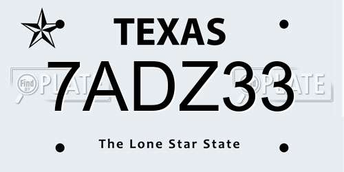 7ADZ33 Texas License Plate