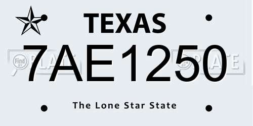 7AE1250 Texas License Plate