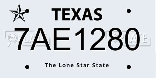 7AE1280 Texas License Plate