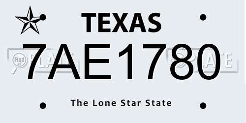 7AE1780 Texas License Plate