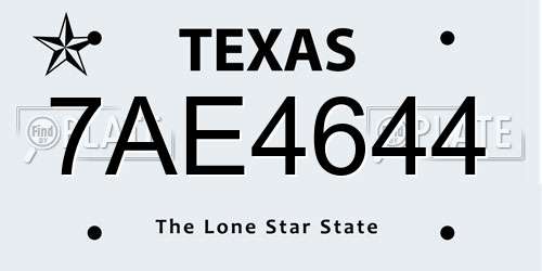 7AE4644 Texas License Plate