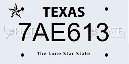 7AE613 Texas License Plate