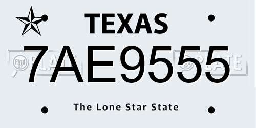 7AE9555 Texas License Plate