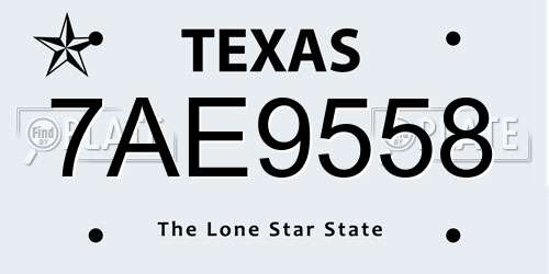 7AE9558 Texas License Plate