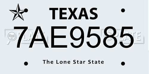 7AE9585 Texas License Plate