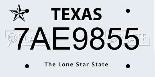 7AE9855 Texas License Plate