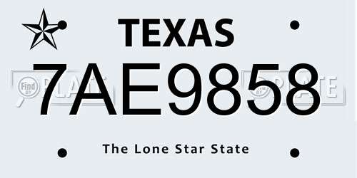 7AE9858 Texas License Plate