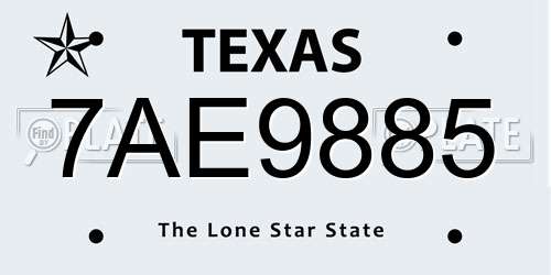 7AE9885 Texas License Plate