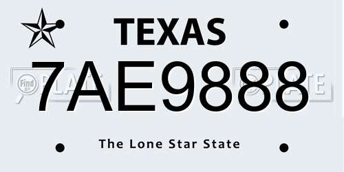 7AE9888 Texas License Plate