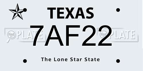 7AF22 Texas License Plate