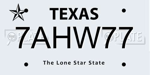 7AHW77 Texas License Plate