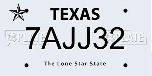 7AJJ32 Texas License Plate