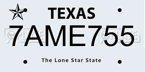 7AME755 Texas License Plate