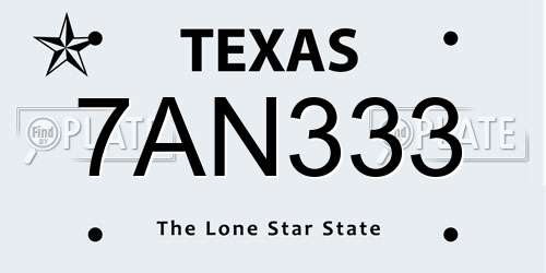 7AN333 Texas License Plate