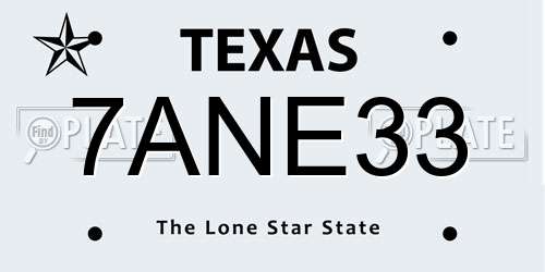 7ANE33 Texas License Plate