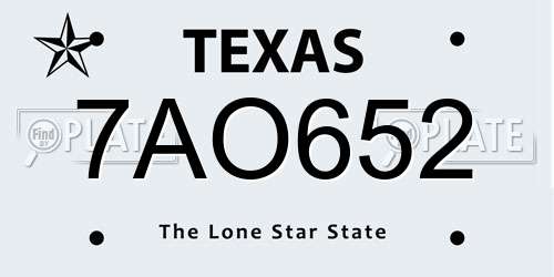 7AO652 Texas License Plate