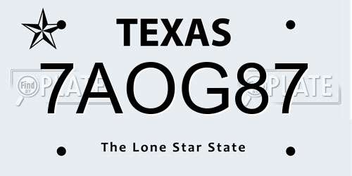 7AOG87 Texas License Plate