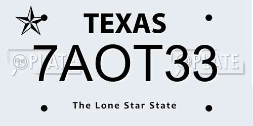 7AOT33 Texas License Plate