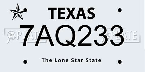 7AQ233 Texas License Plate