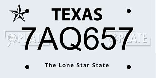 7AQ657 Texas License Plate
