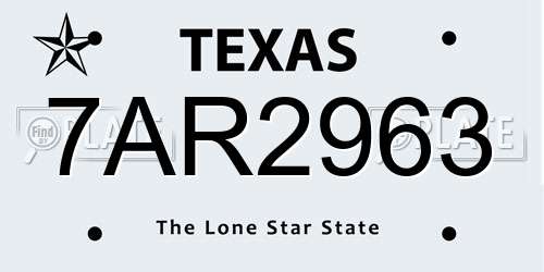 7AR2963 Texas License Plate