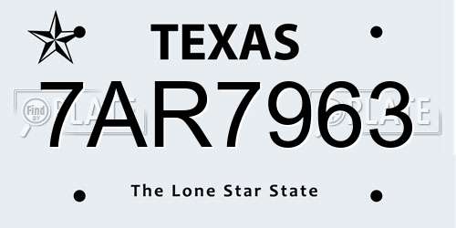 7AR7963 Texas License Plate