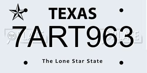 7ART963 Texas License Plate