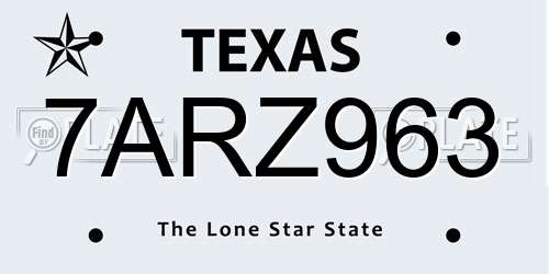 7ARZ963 Texas License Plate