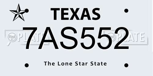 7AS552 Texas License Plate