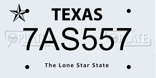 7AS557 Texas License Plate