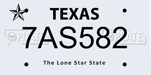 7AS582 Texas License Plate