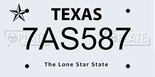 7AS587 Texas License Plate