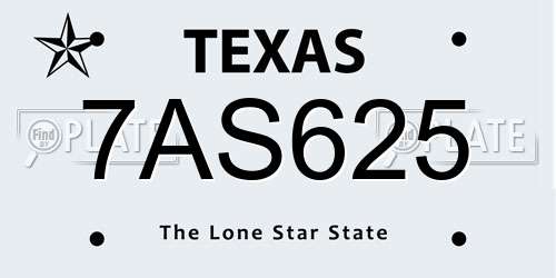 7AS625 Texas License Plate