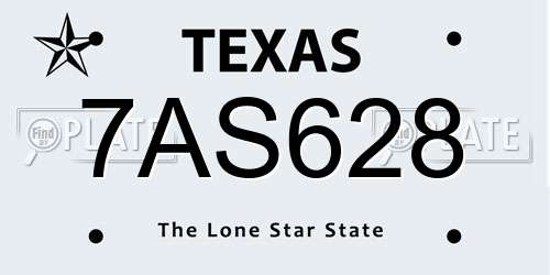 7AS628 Texas License Plate