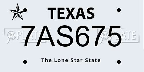 7AS675 Texas License Plate