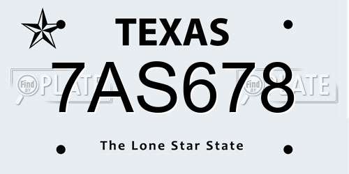 7AS678 Texas License Plate