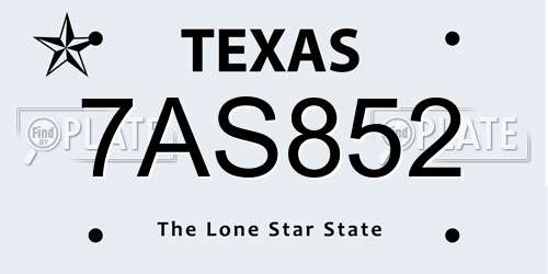 7AS852 Texas License Plate
