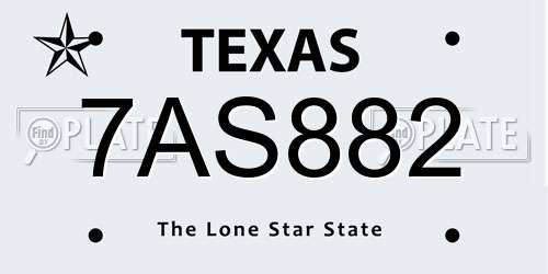 7AS882 Texas License Plate