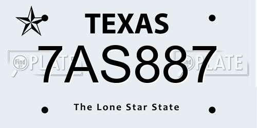 7AS887 Texas License Plate